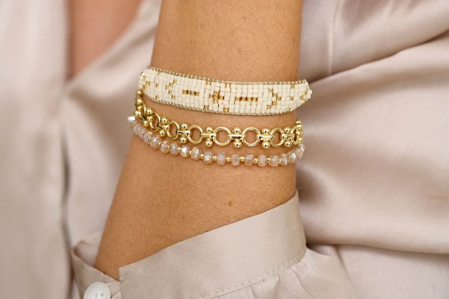 Grace Gold & Cream Beaded Friendship Bracelet