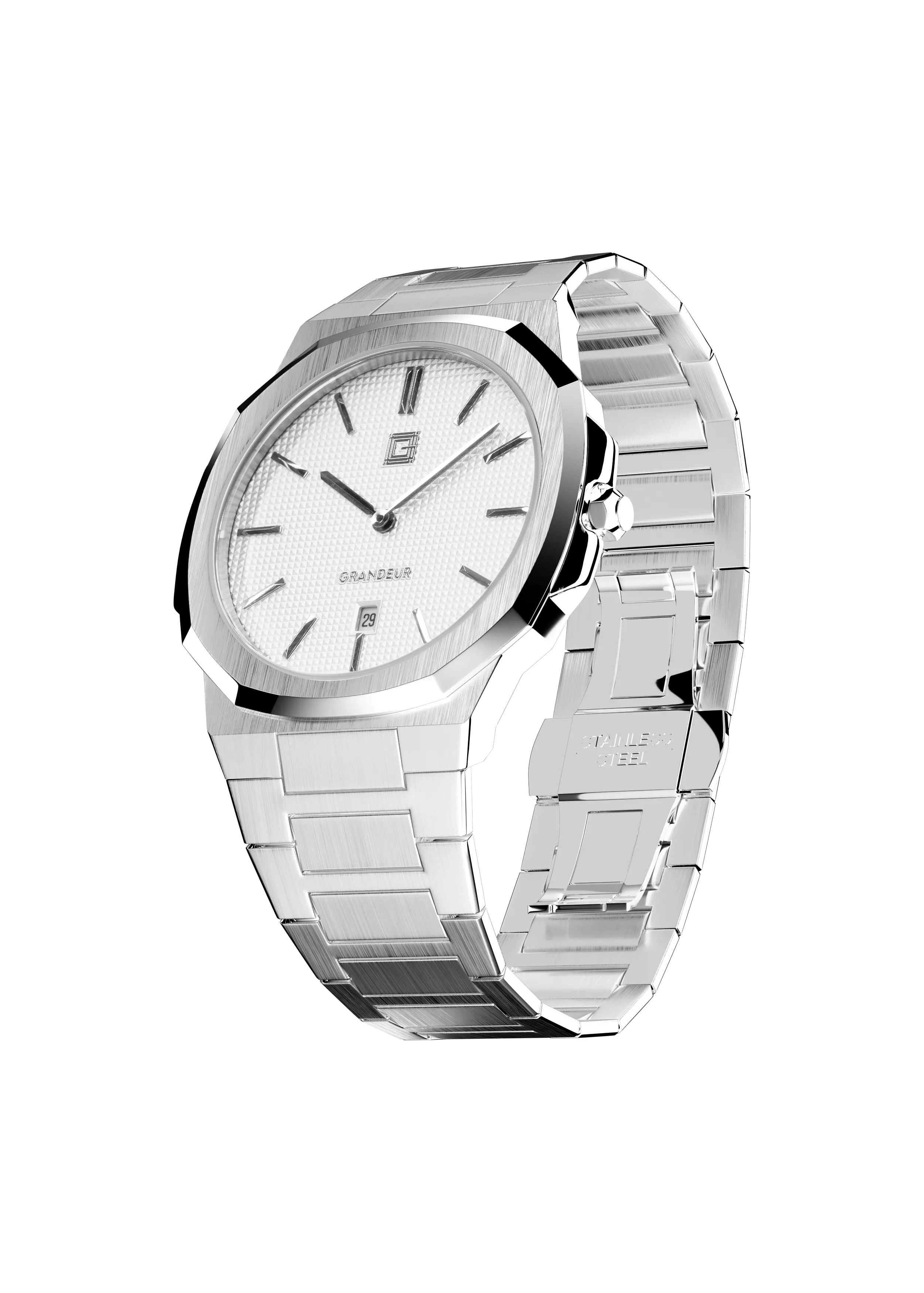 Grandeur Ultra Thin Stain Steel White 40 MM Quartz Men