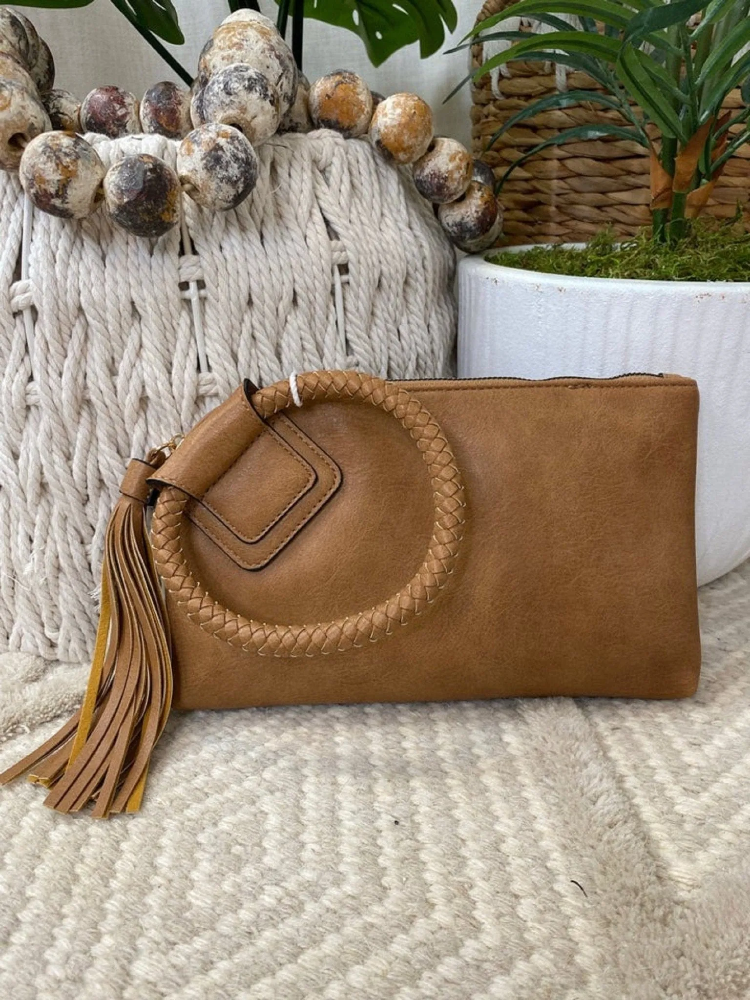 JYM0346 Soft Vegan Leather Wristlet/Clutch With Tassel
