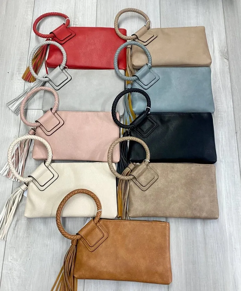 JYM0346 Soft Vegan Leather Wristlet/Clutch With Tassel