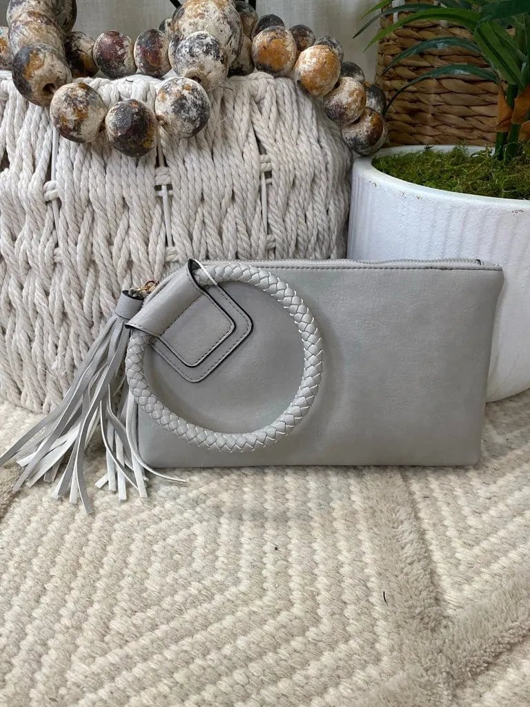 JYM0346 Soft Vegan Leather Wristlet/Clutch With Tassel