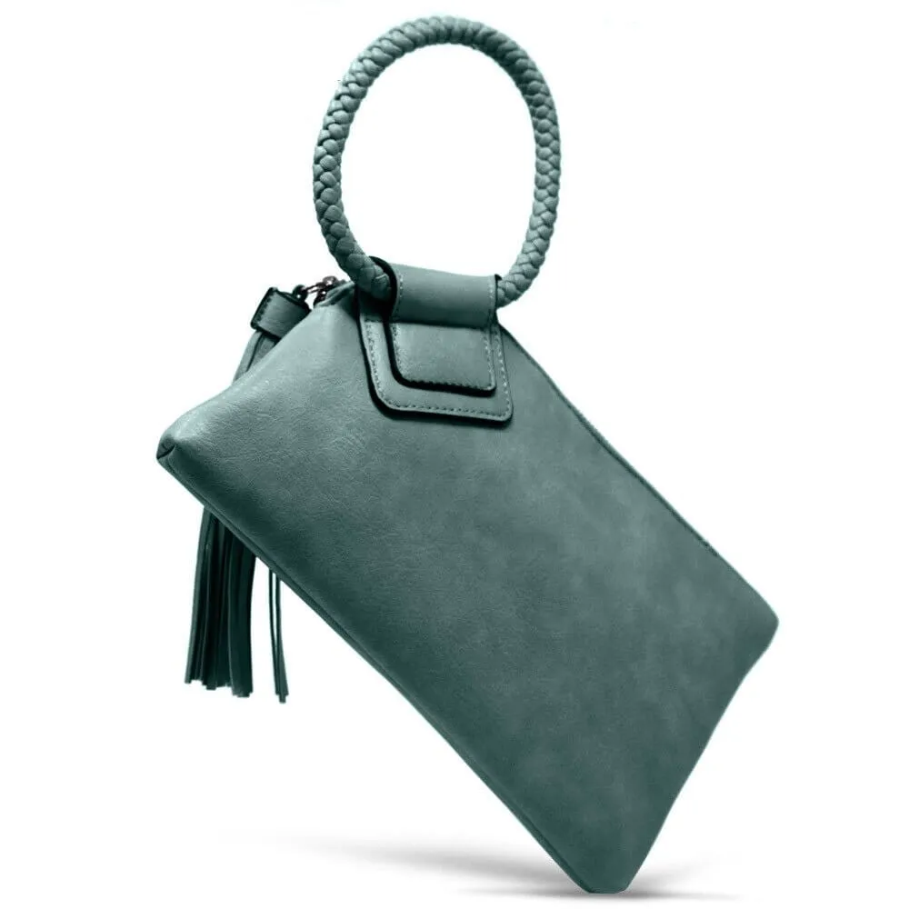 JYM0346 Soft Vegan Leather Wristlet/Clutch With Tassel