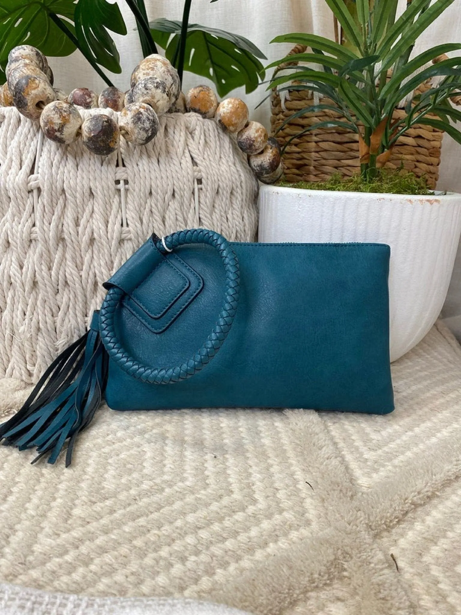 JYM0346 Soft Vegan Leather Wristlet/Clutch With Tassel