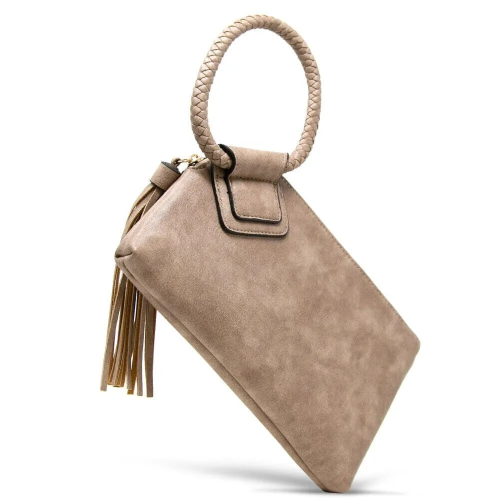 JYM0346 Soft Vegan Leather Wristlet/Clutch With Tassel