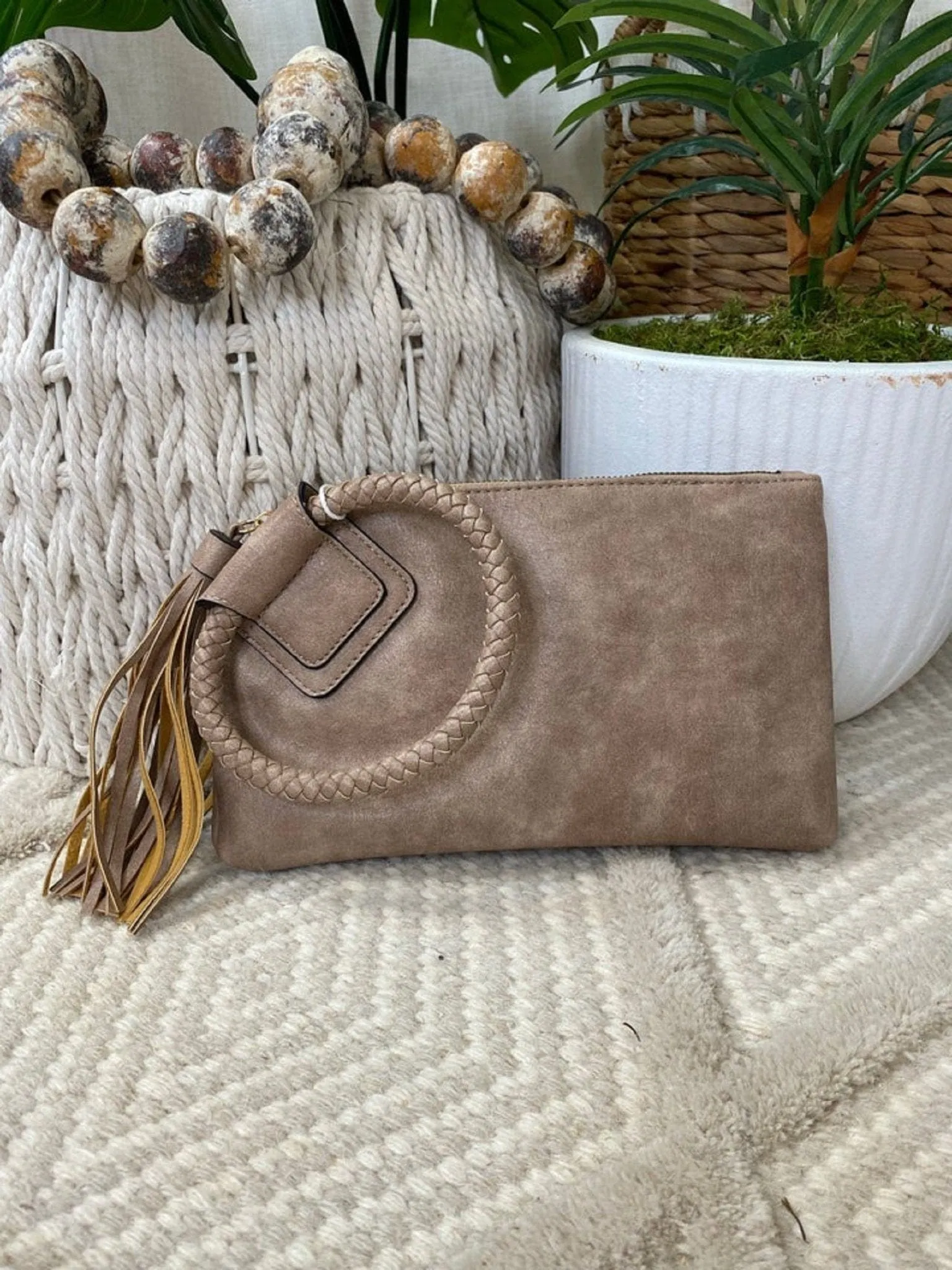 JYM0346 Soft Vegan Leather Wristlet/Clutch With Tassel