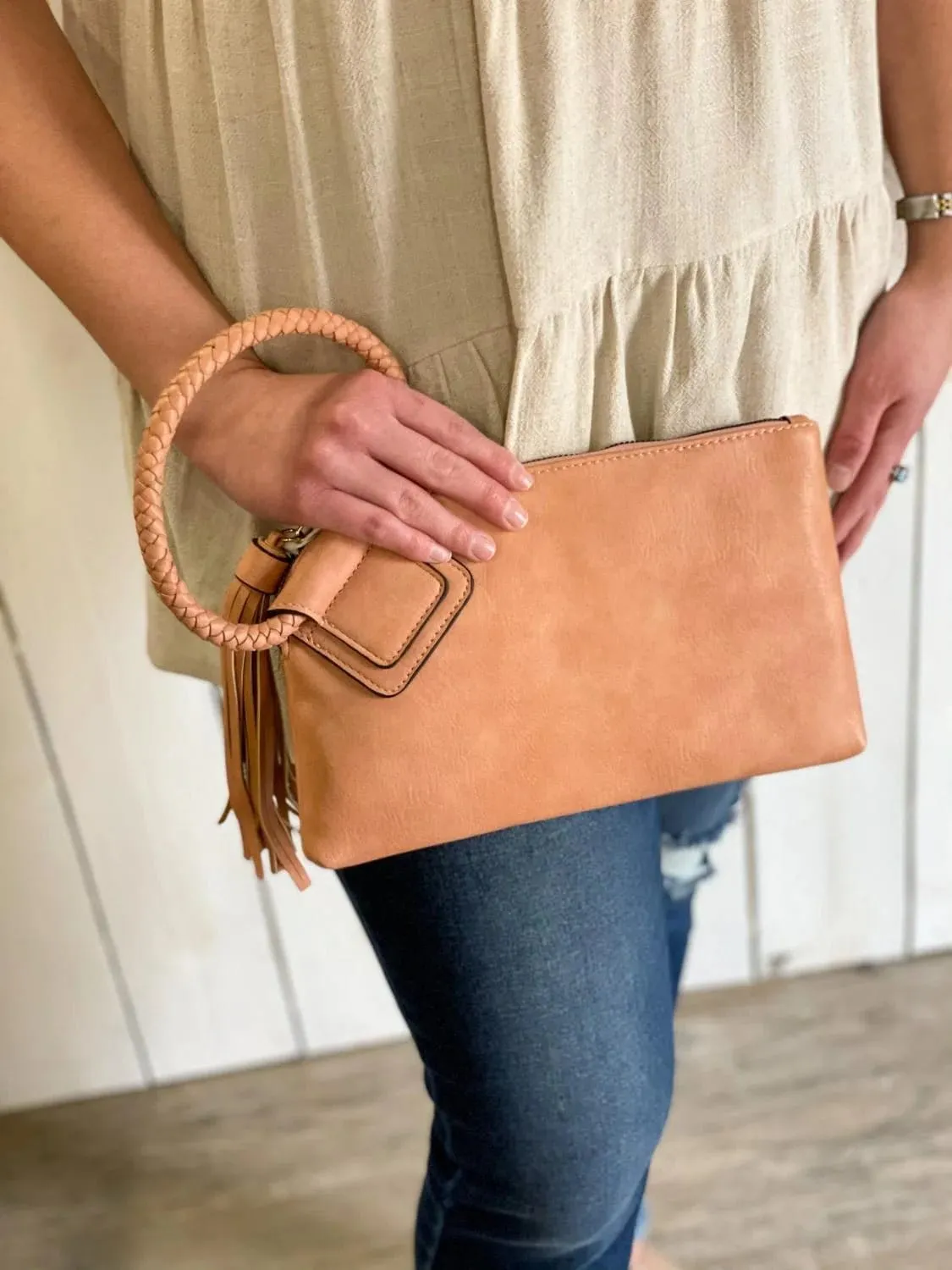 JYM0346 Soft Vegan Leather Wristlet/Clutch With Tassel