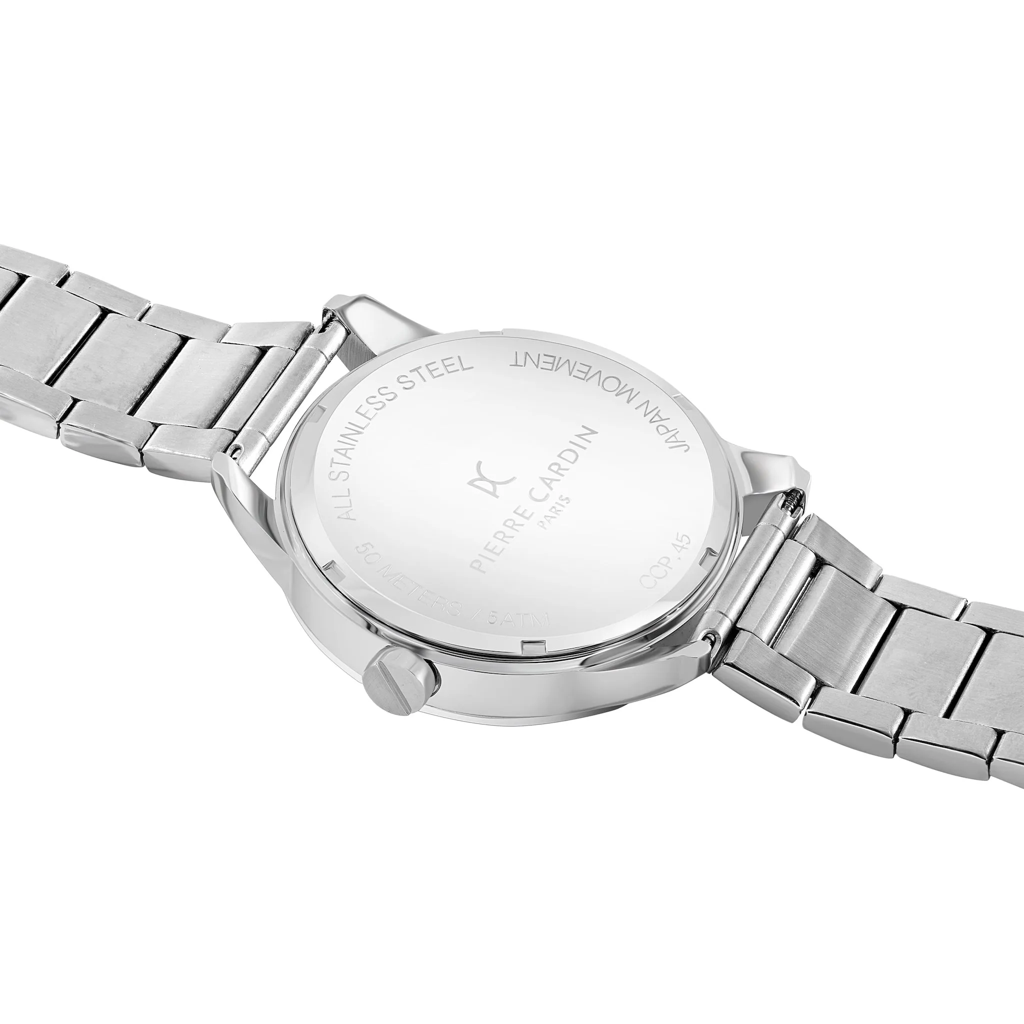 Les Halles Blue Dial Silver Multifunction Watch with Silver Metal Links Strap