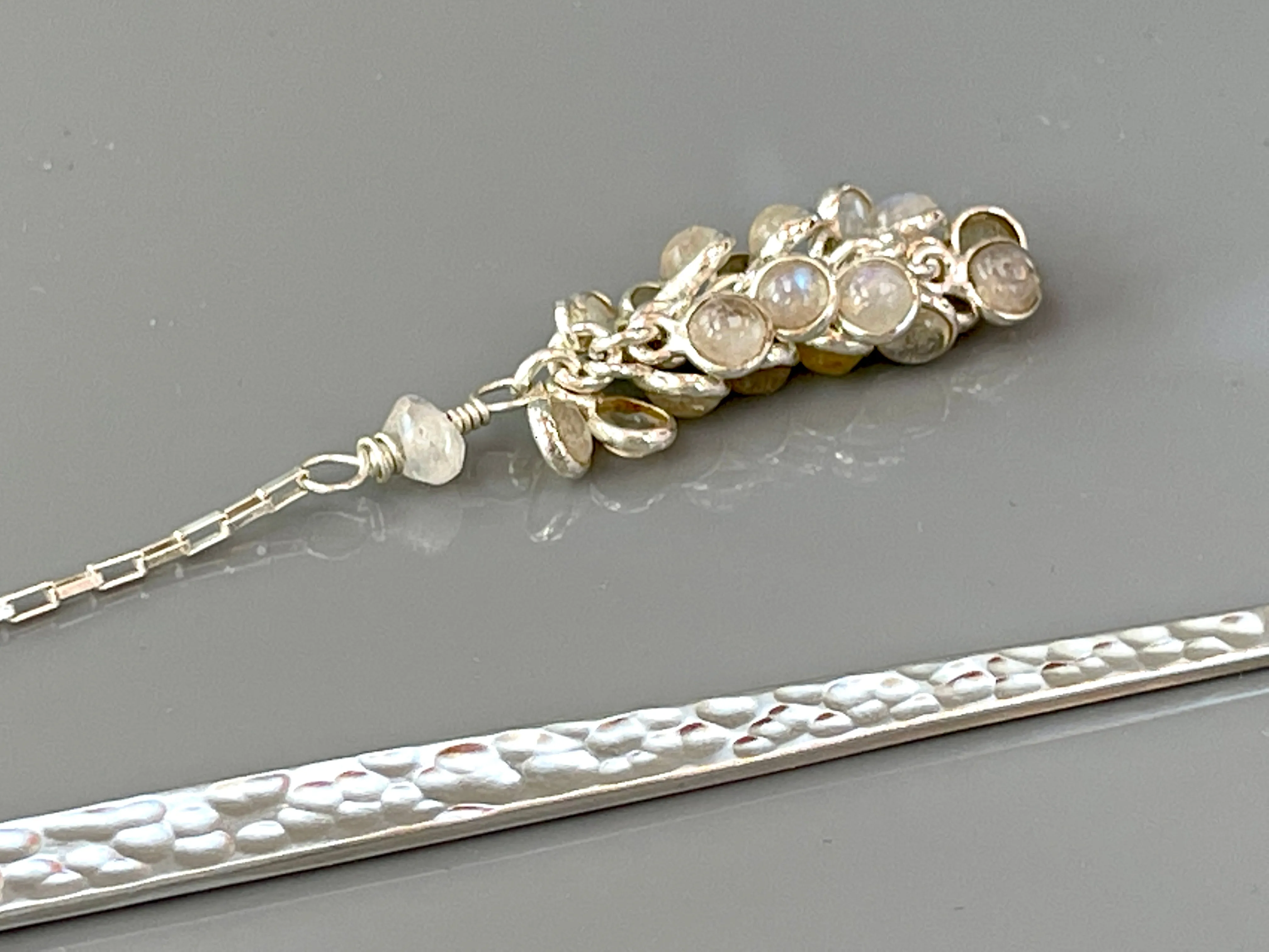 Luxury Sterling Silver Hair Stick Moonstone Silver Kanzashi