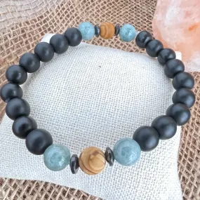 Matte Black Onyx, Jade and Jasper Beaded Stretch Bracelet 8mm - Luck, Peace, Harmony
