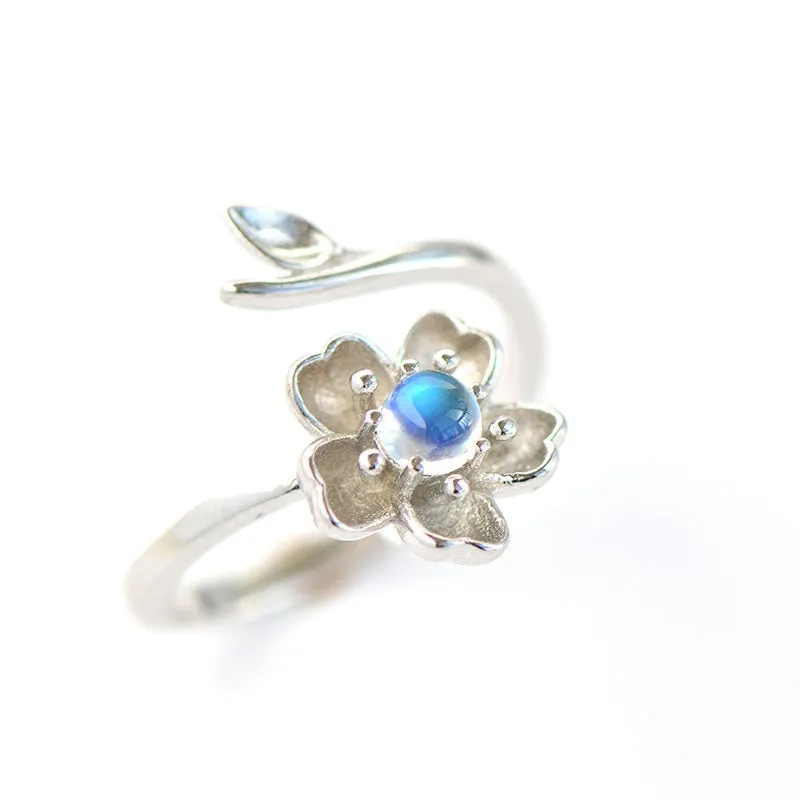 Moonstone Ring in White Gold Plated Silver Handmade Jewelry Engage Ring for Women