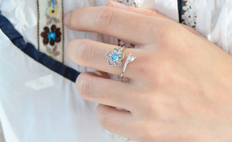Moonstone Ring in White Gold Plated Silver Handmade Jewelry Engage Ring for Women