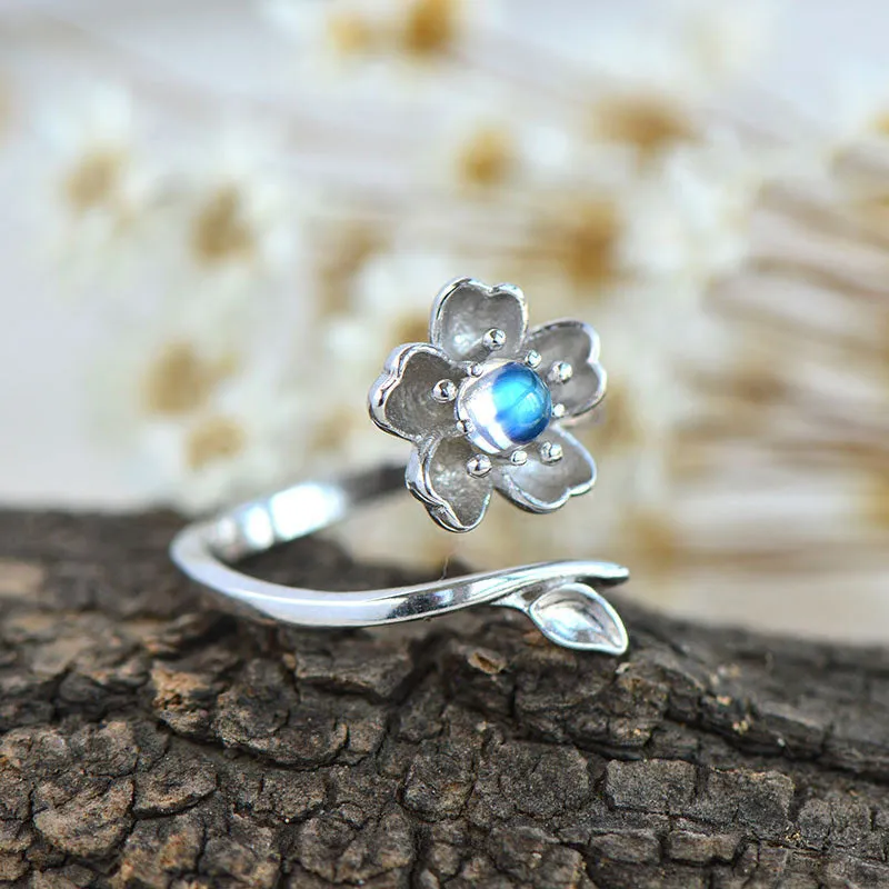 Moonstone Ring in White Gold Plated Silver Handmade Jewelry Engage Ring for Women