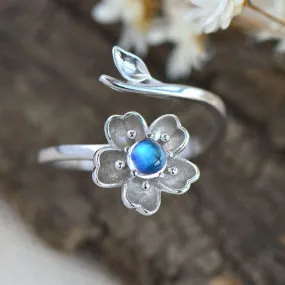Moonstone Ring in White Gold Plated Silver Handmade Jewelry Engage Ring for Women
