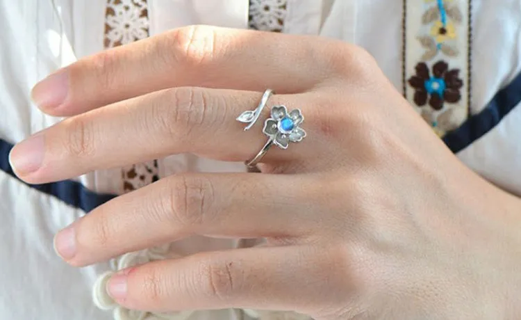 Moonstone Ring in White Gold Plated Silver Handmade Jewelry Engage Ring for Women