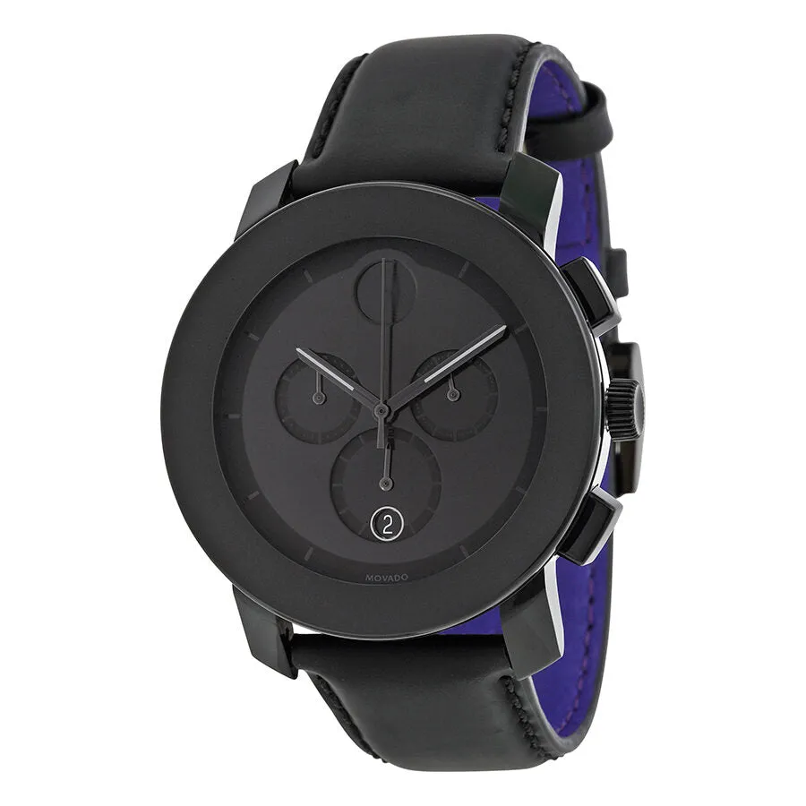 Movado Bold Black Dial Chronograph Leather Men's Watch 3600089