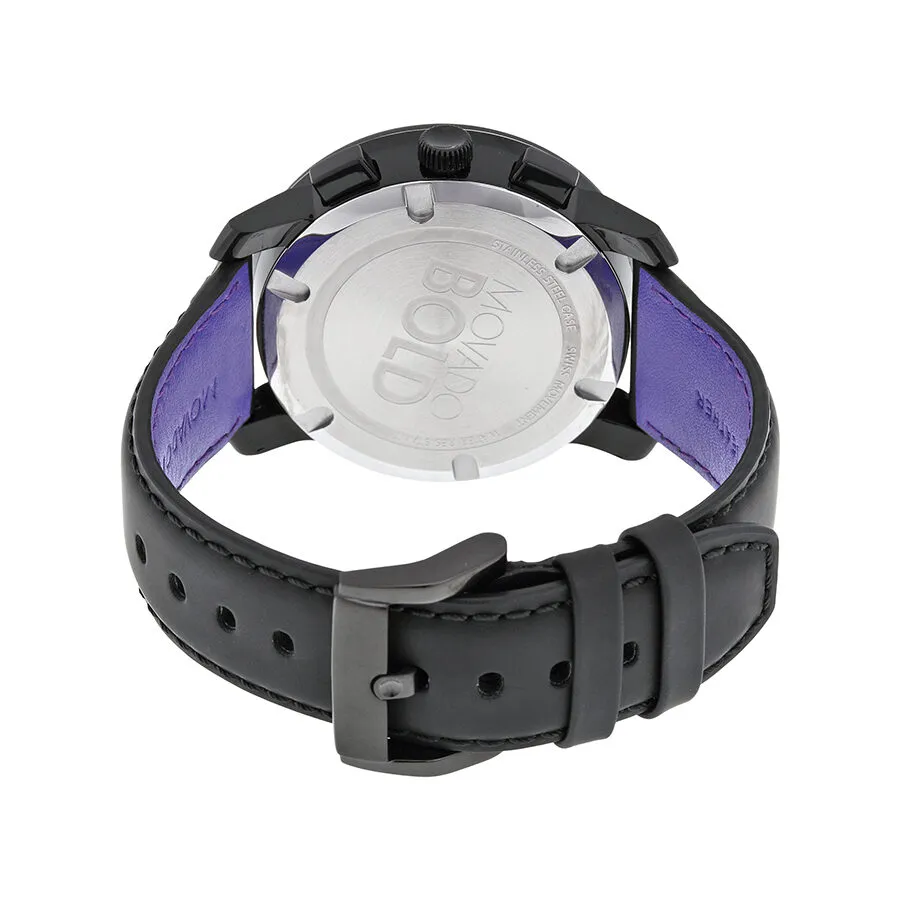 Movado Bold Black Dial Chronograph Leather Men's Watch 3600089
