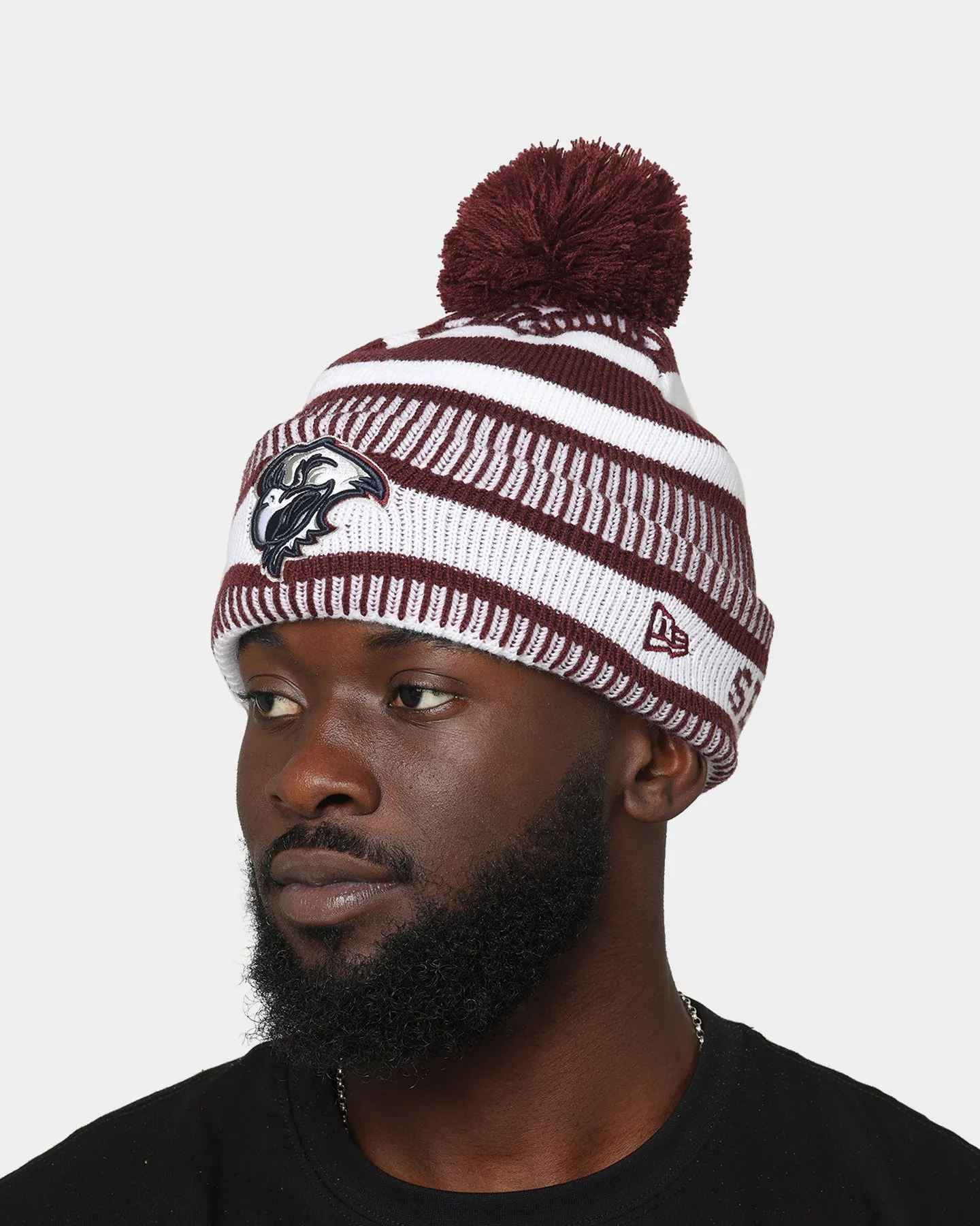 New Era Manly Warringah Sea Eagles NRL Kick Off 2022 Pom Wordmark Beanie Dark Purple