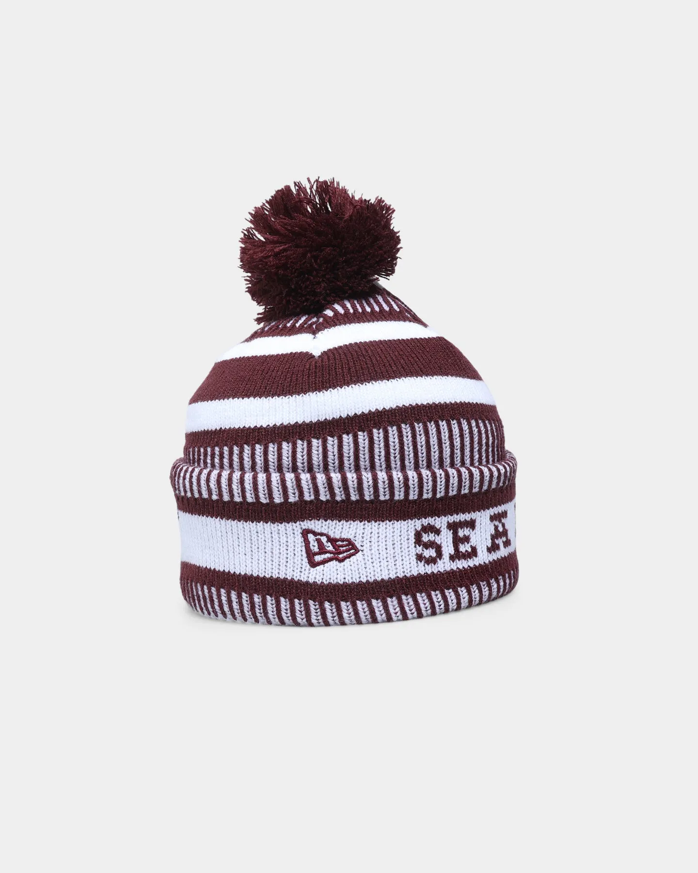 New Era Manly Warringah Sea Eagles NRL Kick Off 2022 Pom Wordmark Beanie Dark Purple