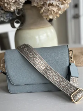 Noah Flapover Crossbody With Guitar Strap in Dusty Blue