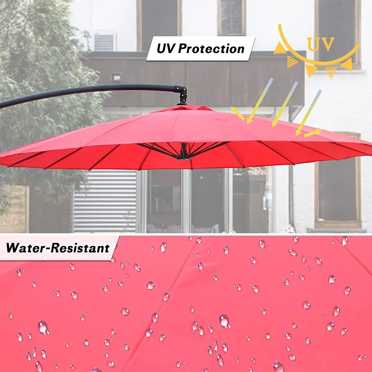 Offset Hanging Market Patio Umbrella w/Easy Tilt Adjustment for Backyard, Poolside, Lawn and Garden, Red