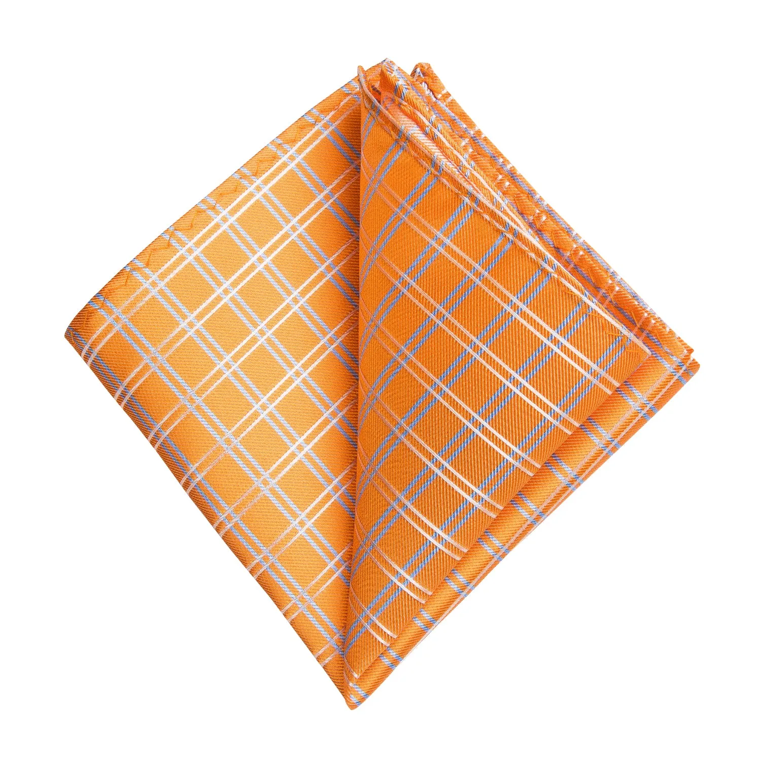 Organge Plaid Tie Pocket Square Cufflinks Set 8cm