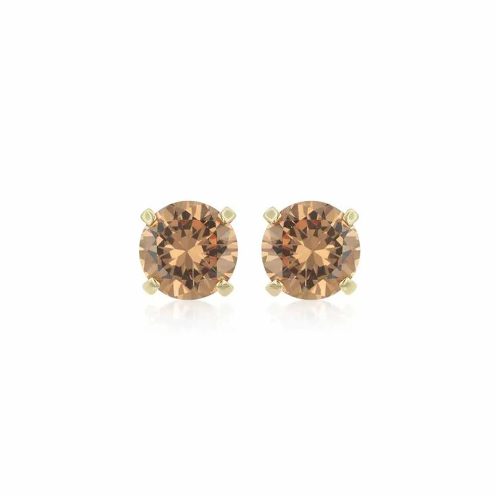Paris Jewelry 14k Yellow Gold Push Back Round Created Champagne Sapphire Stud Earrings 4mm