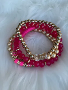 Pink & Gold Set of 4 Stretch Beaded Bracelets