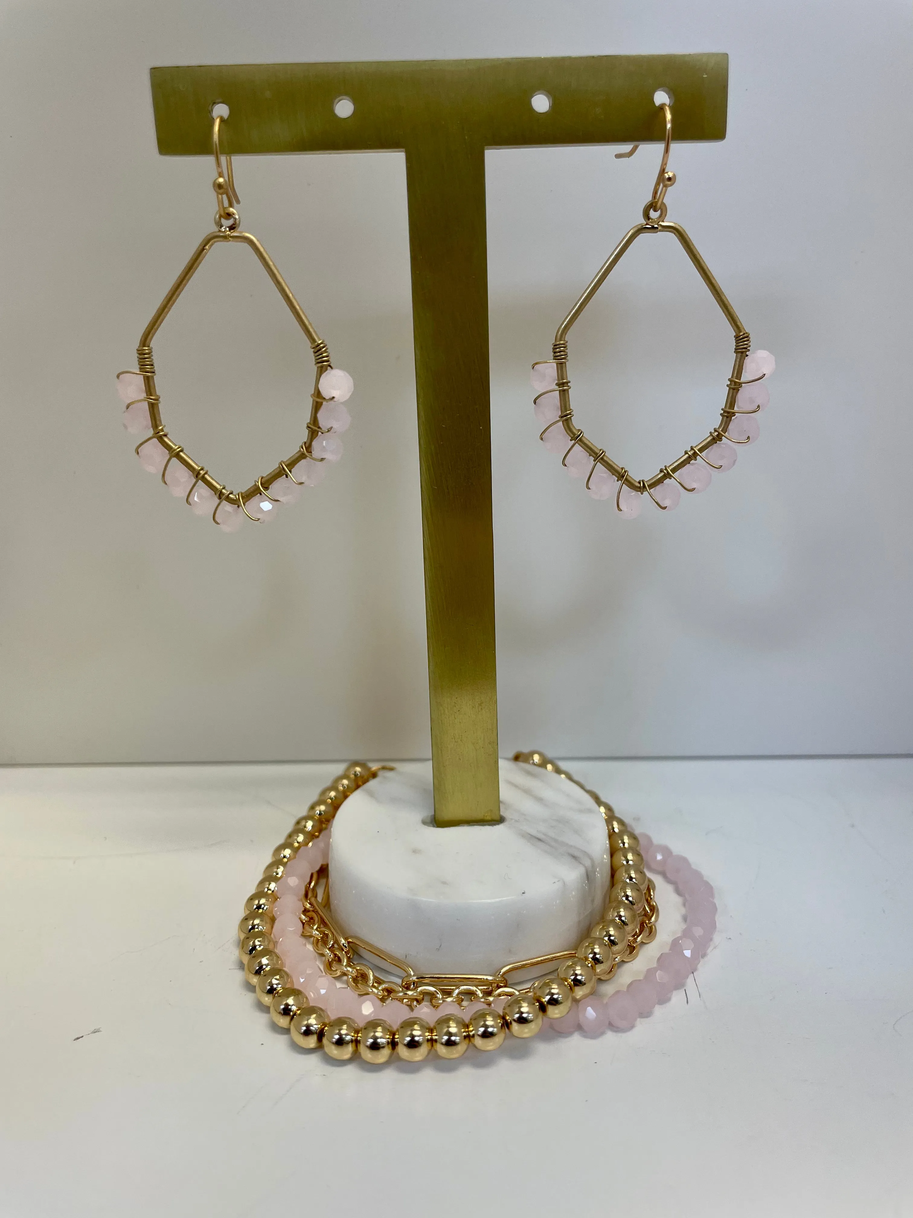 Pink Beaded Earrings and Bracelet Set