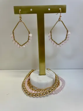 Pink Beaded Earrings and Bracelet Set