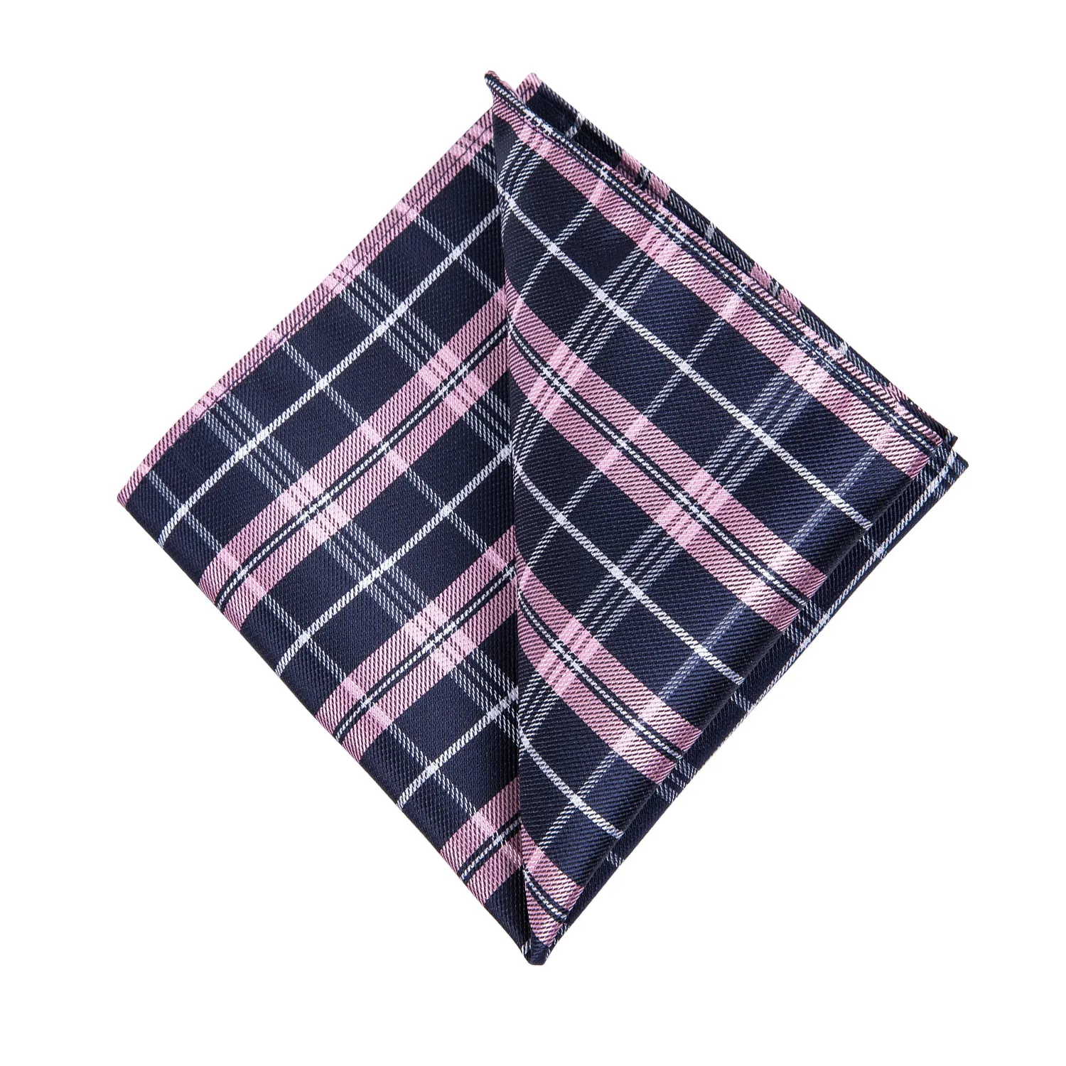 Pink Deep-blue Plaid Silk Fabric Tie Hanky Cufflinks Set 8cm