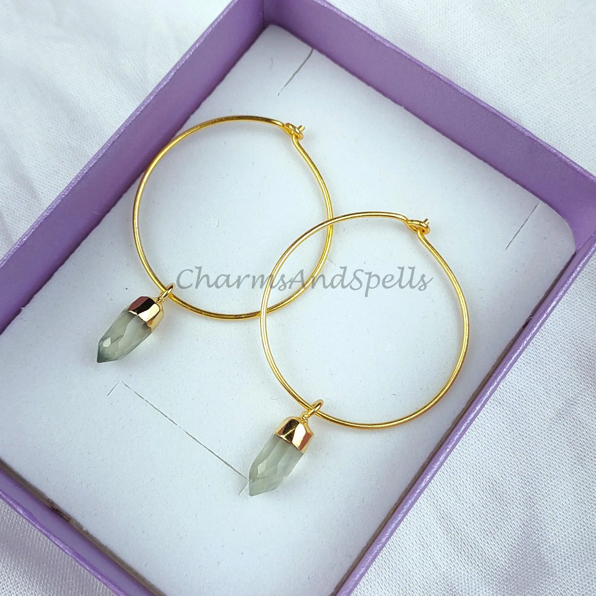 Prehnite Earring, Gemstone Earring, Handmade Earring, Pencil Earring, Gold Electroplated Earring, Women Earring