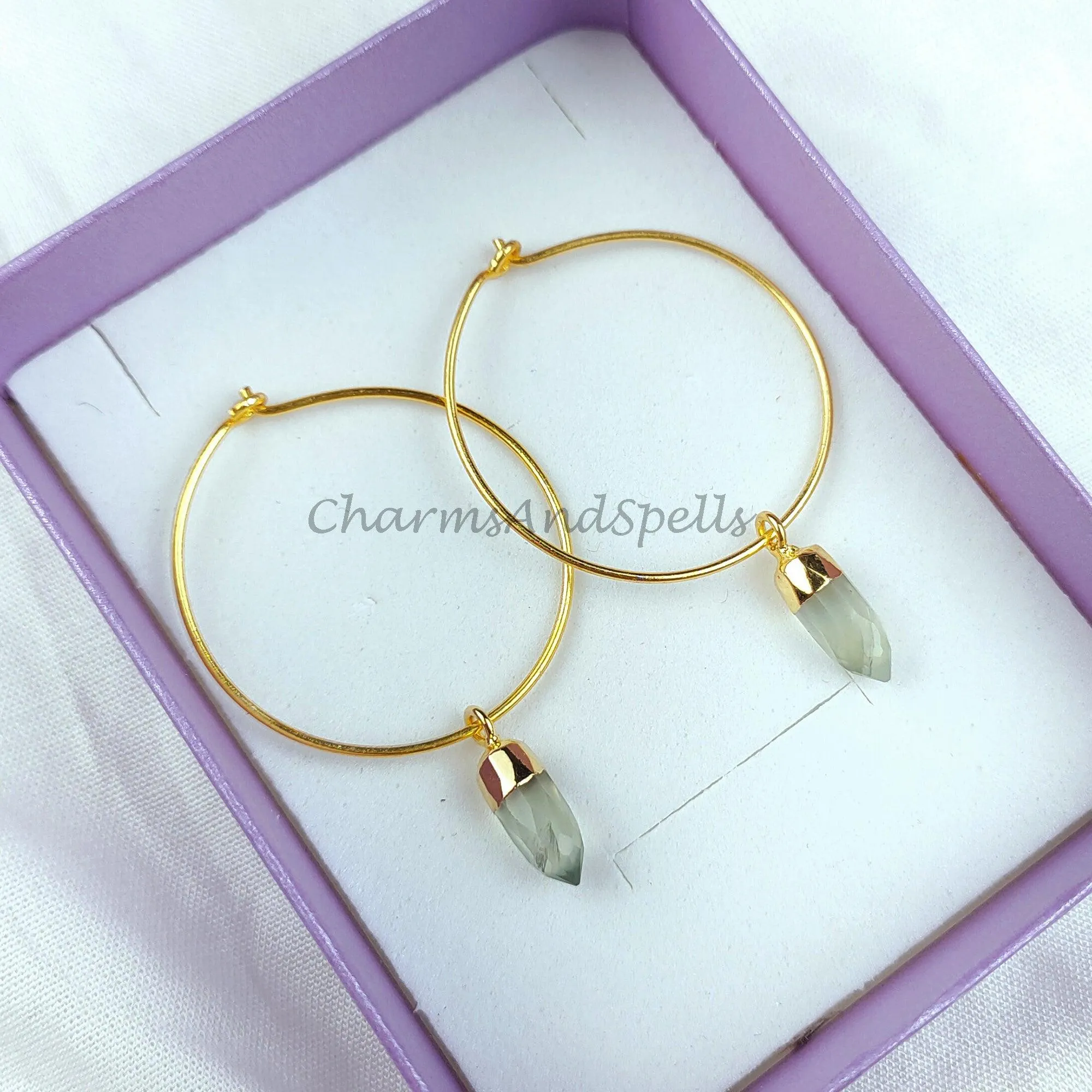 Prehnite Earring, Gemstone Earring, Handmade Earring, Pencil Earring, Gold Electroplated Earring, Women Earring