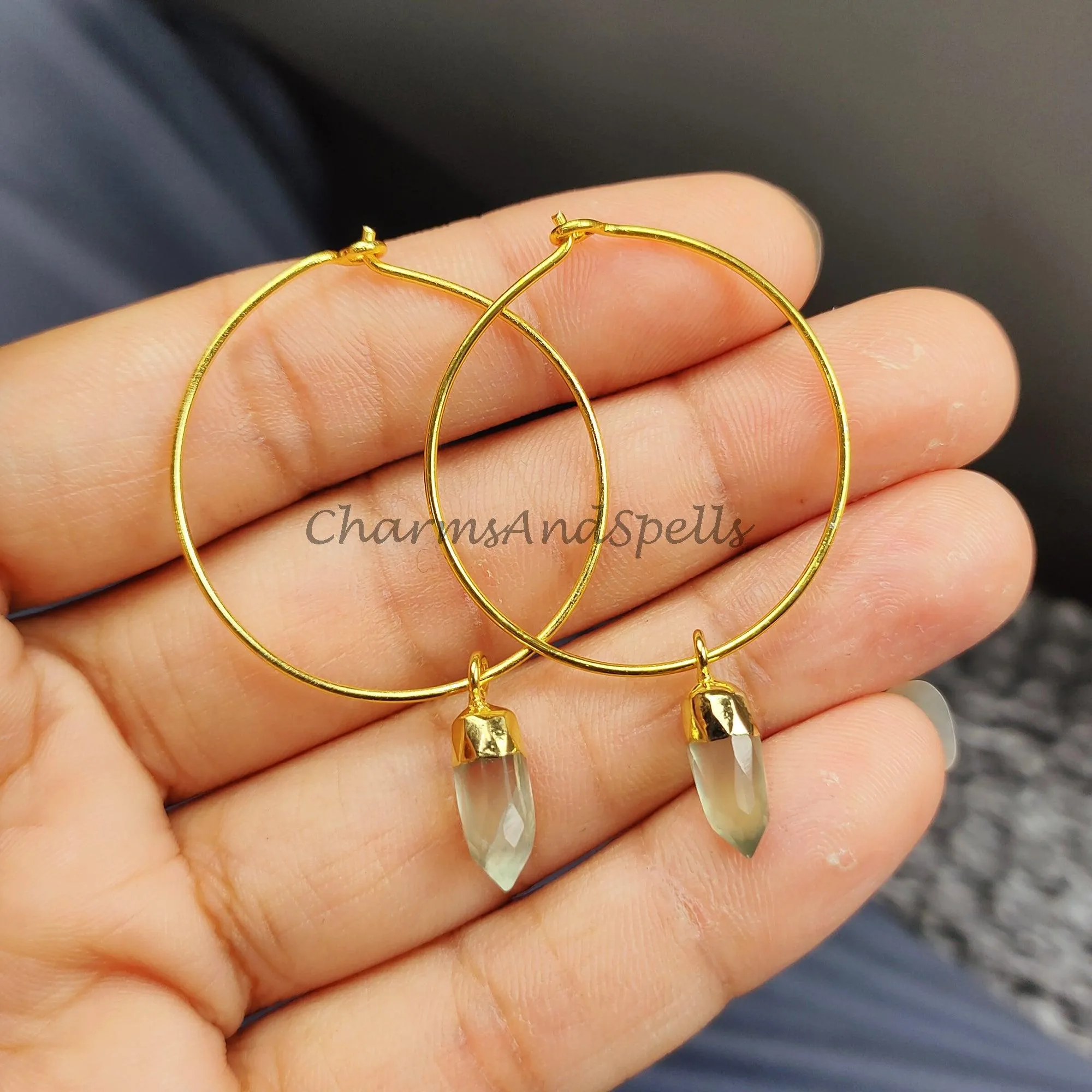 Prehnite Earring, Gemstone Earring, Handmade Earring, Pencil Earring, Gold Electroplated Earring, Women Earring