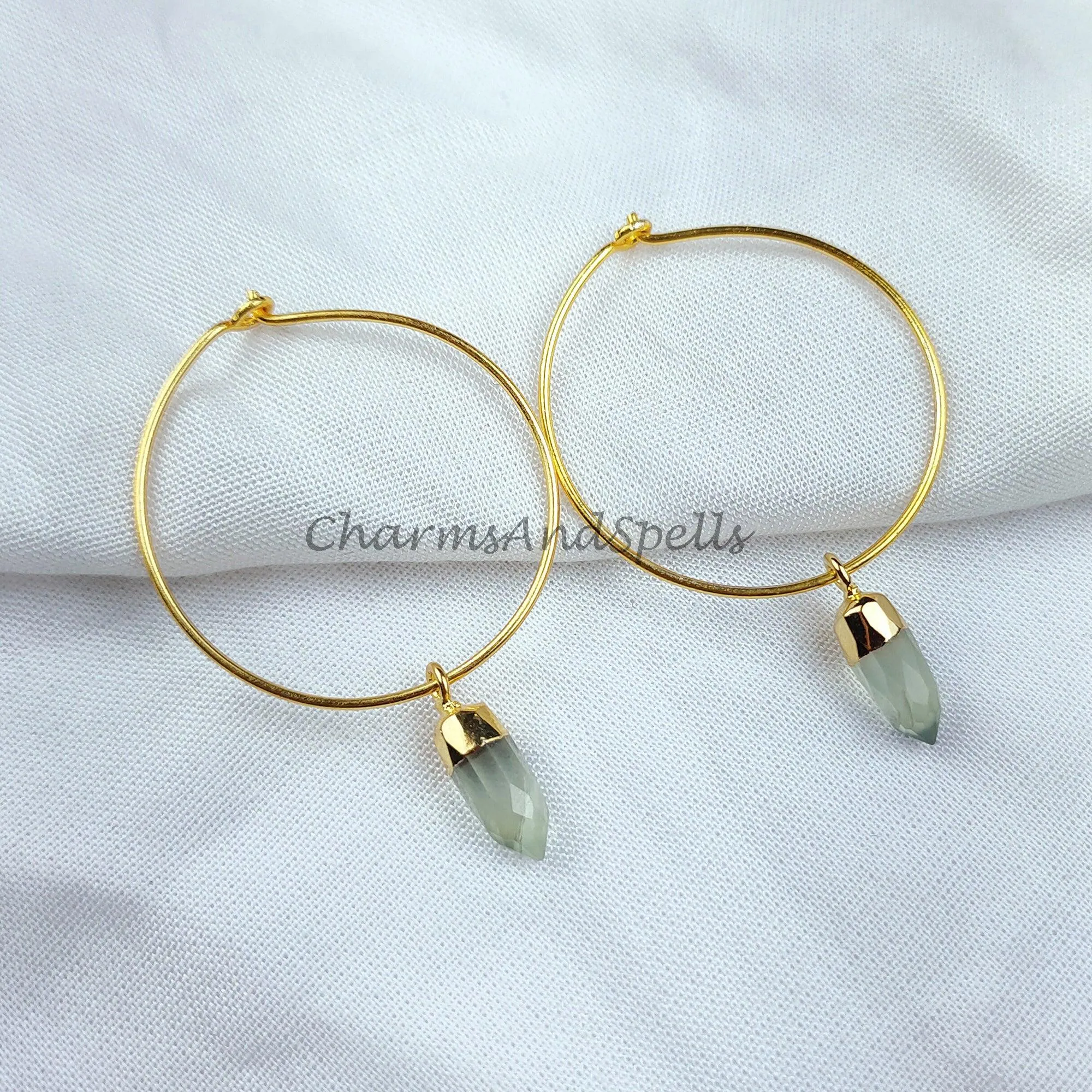 Prehnite Earring, Gemstone Earring, Handmade Earring, Pencil Earring, Gold Electroplated Earring, Women Earring