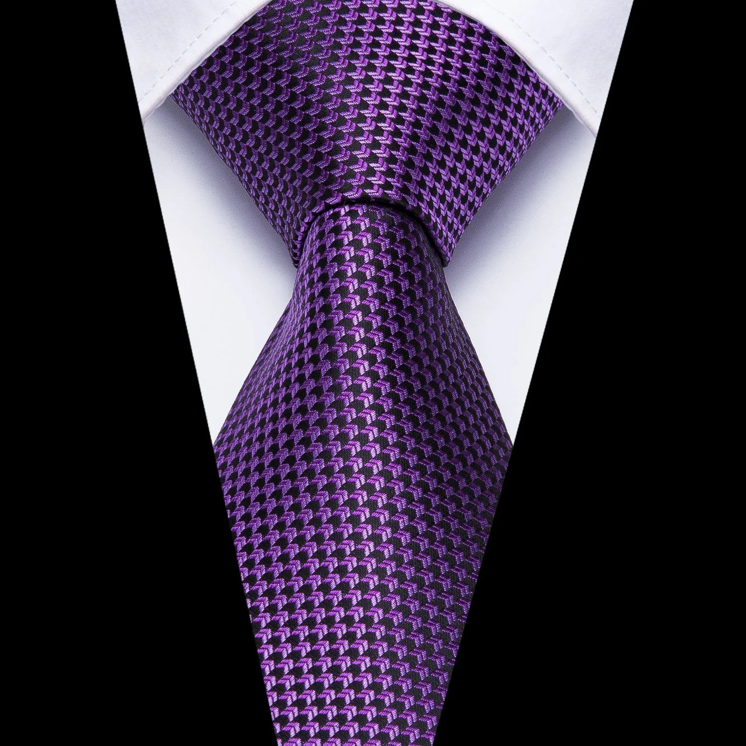 Purple Plaid Men's 63 Inches Extra Long Necktie Pocket Square Cufflinks Set
