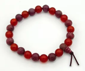 Purpleheart Wood & Carnelian Beaded Bracelet - Wrist Mala - 8mm