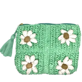 Raffia Daisy Clutch  -  Aqua
