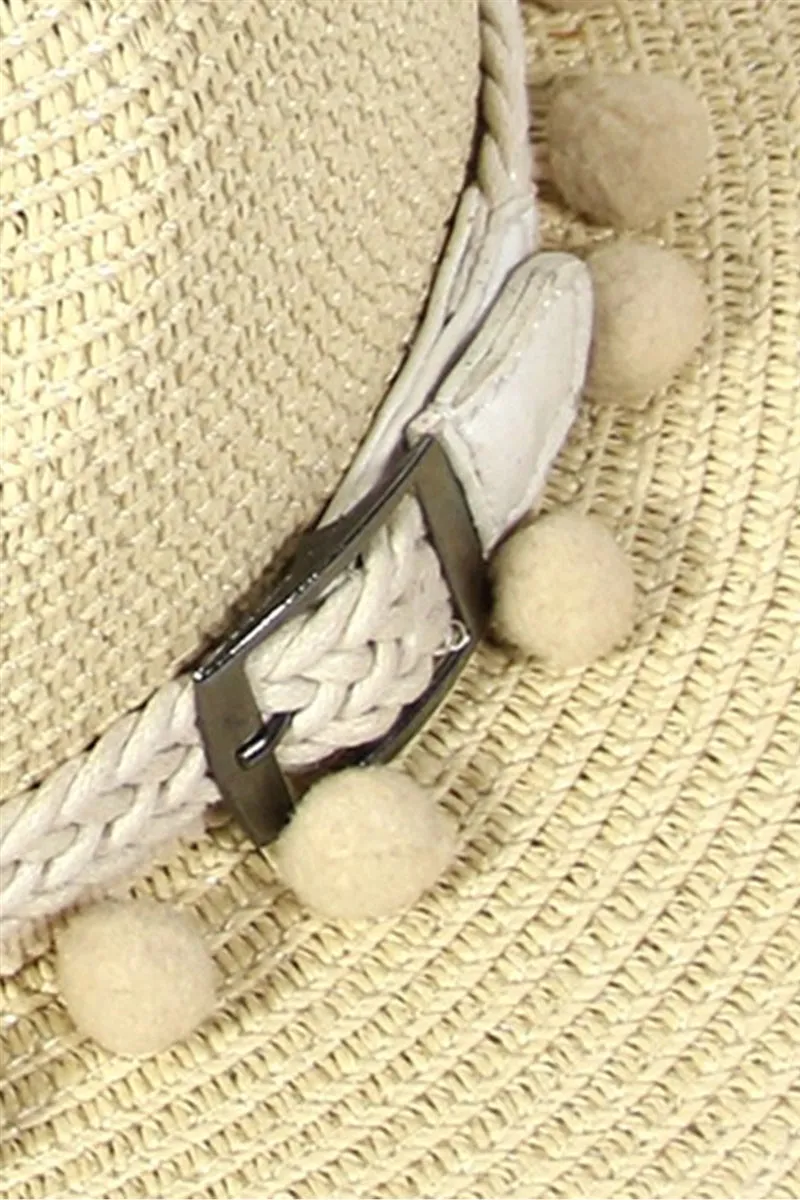 RaRa Beige Pom Beach Hat