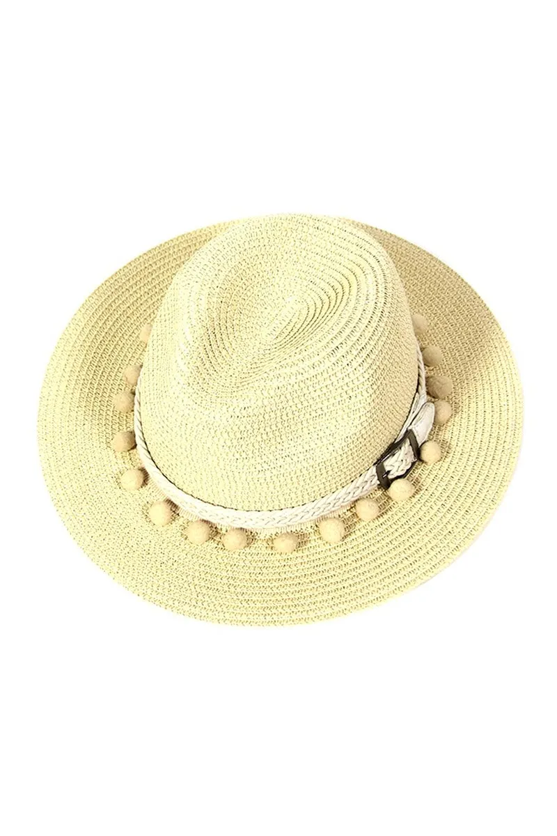RaRa Beige Pom Beach Hat