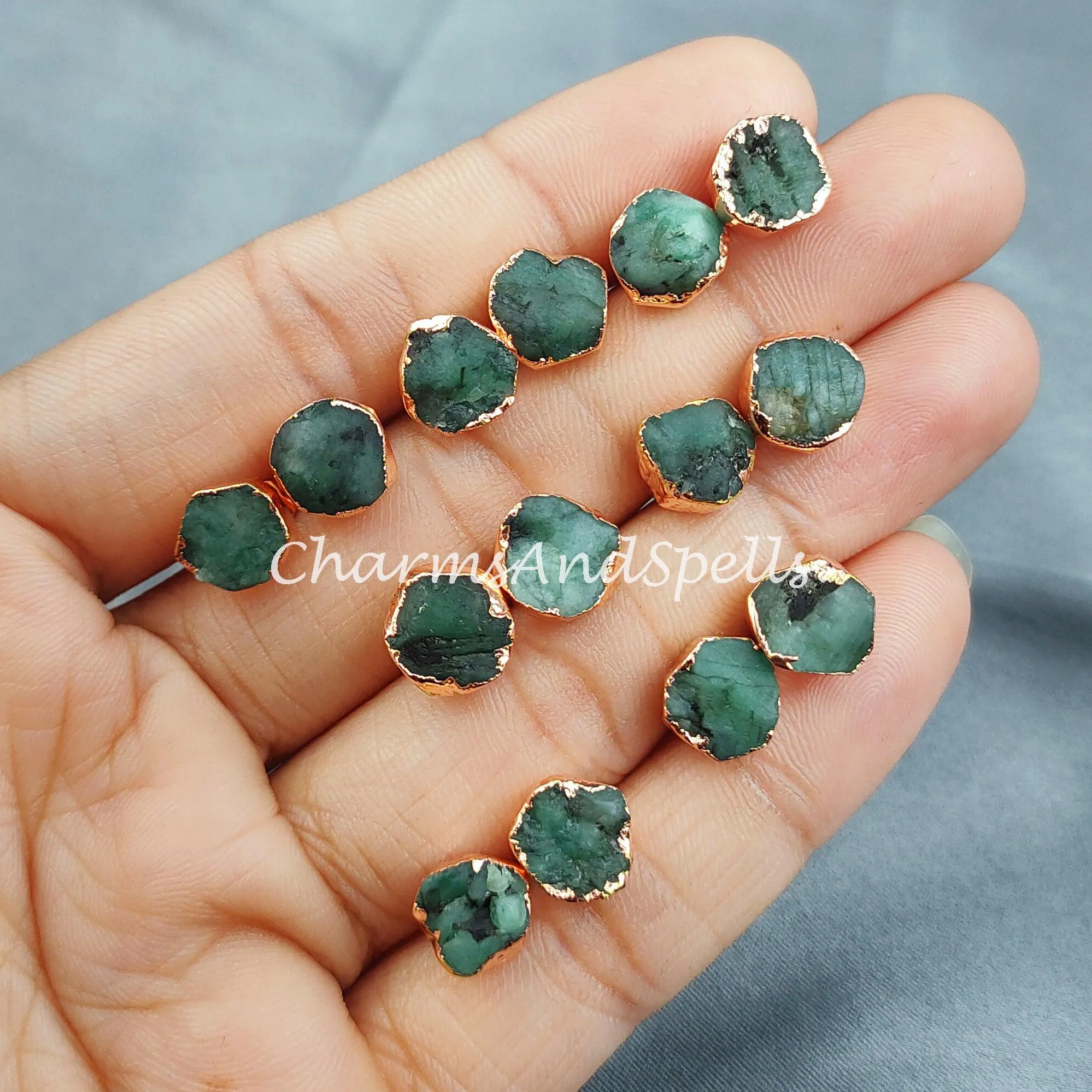 Raw Emerald Electroplated Stud Earrings, Copper Jewelry, Emerald Jewelry, Gemstone Earrings, Stud Earrings