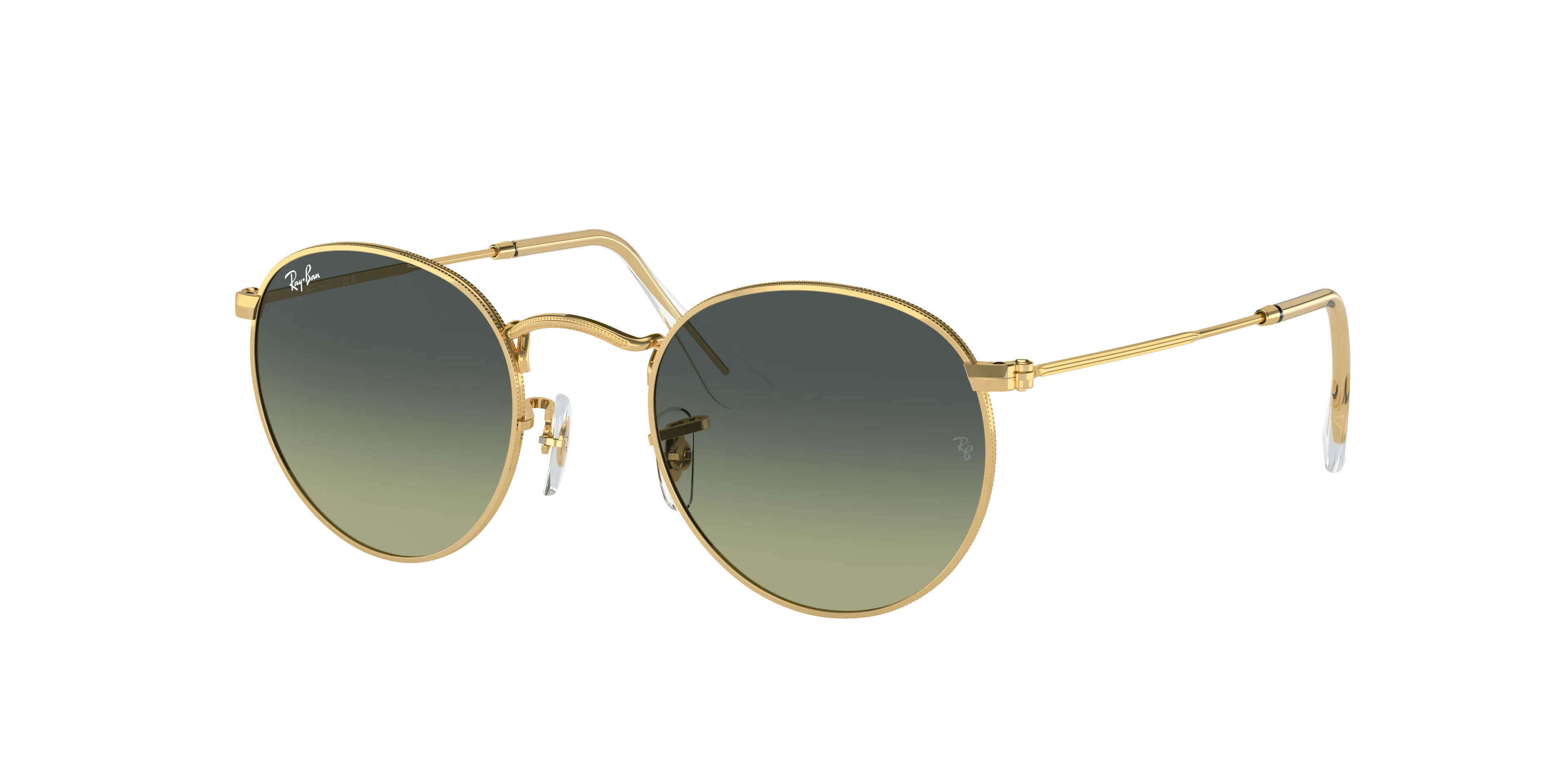 RAY-BAN Round Metal Polished Gold - Green Vintage Sunglasses