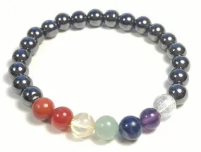 Real Gemstone Hematite Chakra Stretchy Beaded Bracelet - Wrist Mala Prayer Beads - 8mm