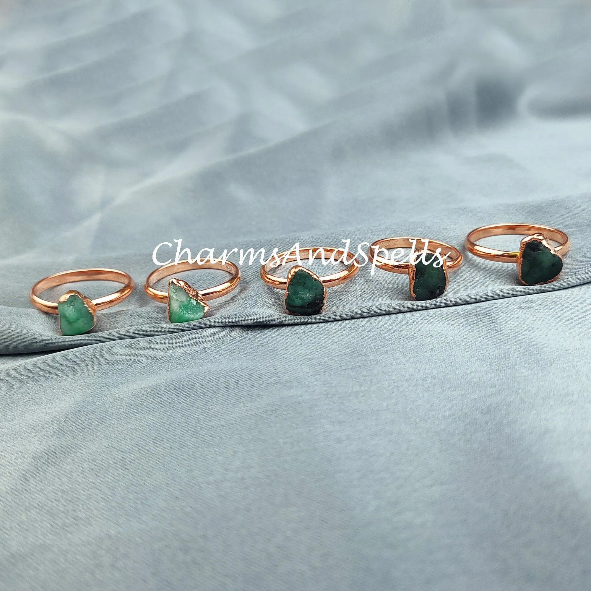 Rough Emerald Ring, Green Gemstone Ring, Electroplated Ring, Gift for Women, Raw Stone Jewelry, Ethnic Ring, Women Ring
