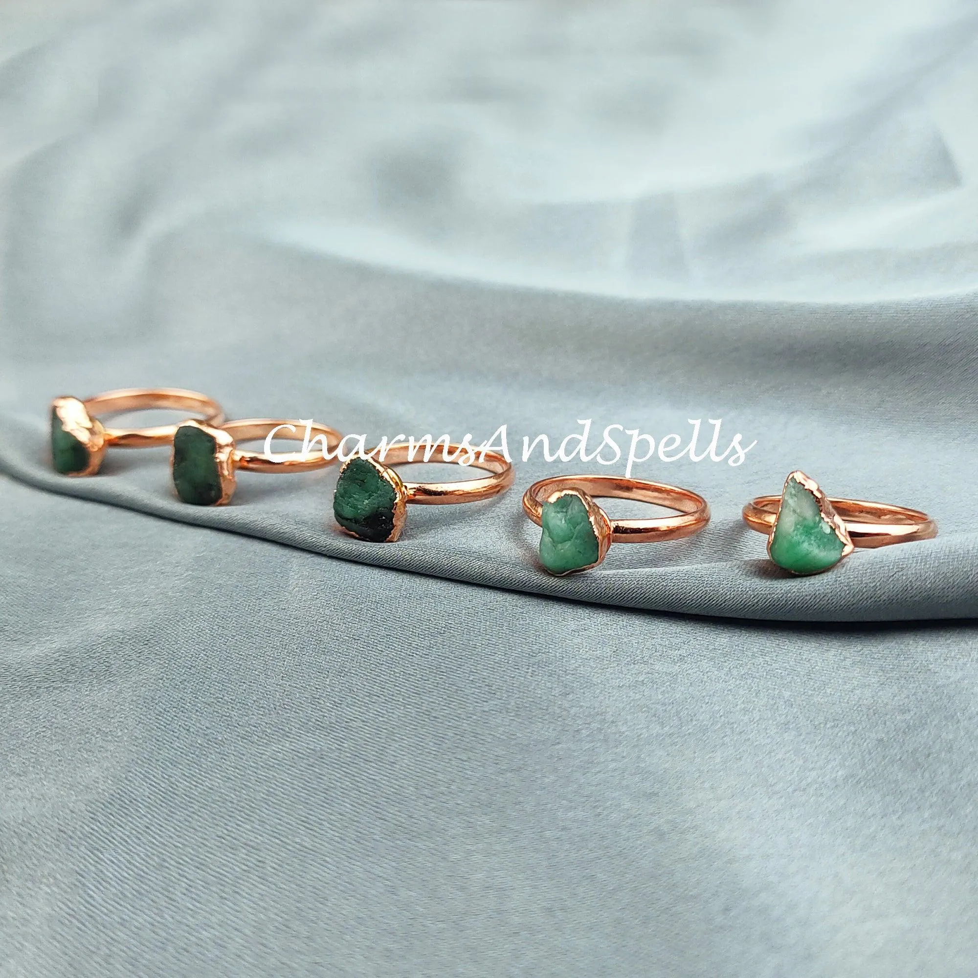Rough Emerald Ring, Green Gemstone Ring, Electroplated Ring, Gift for Women, Raw Stone Jewelry, Ethnic Ring, Women Ring