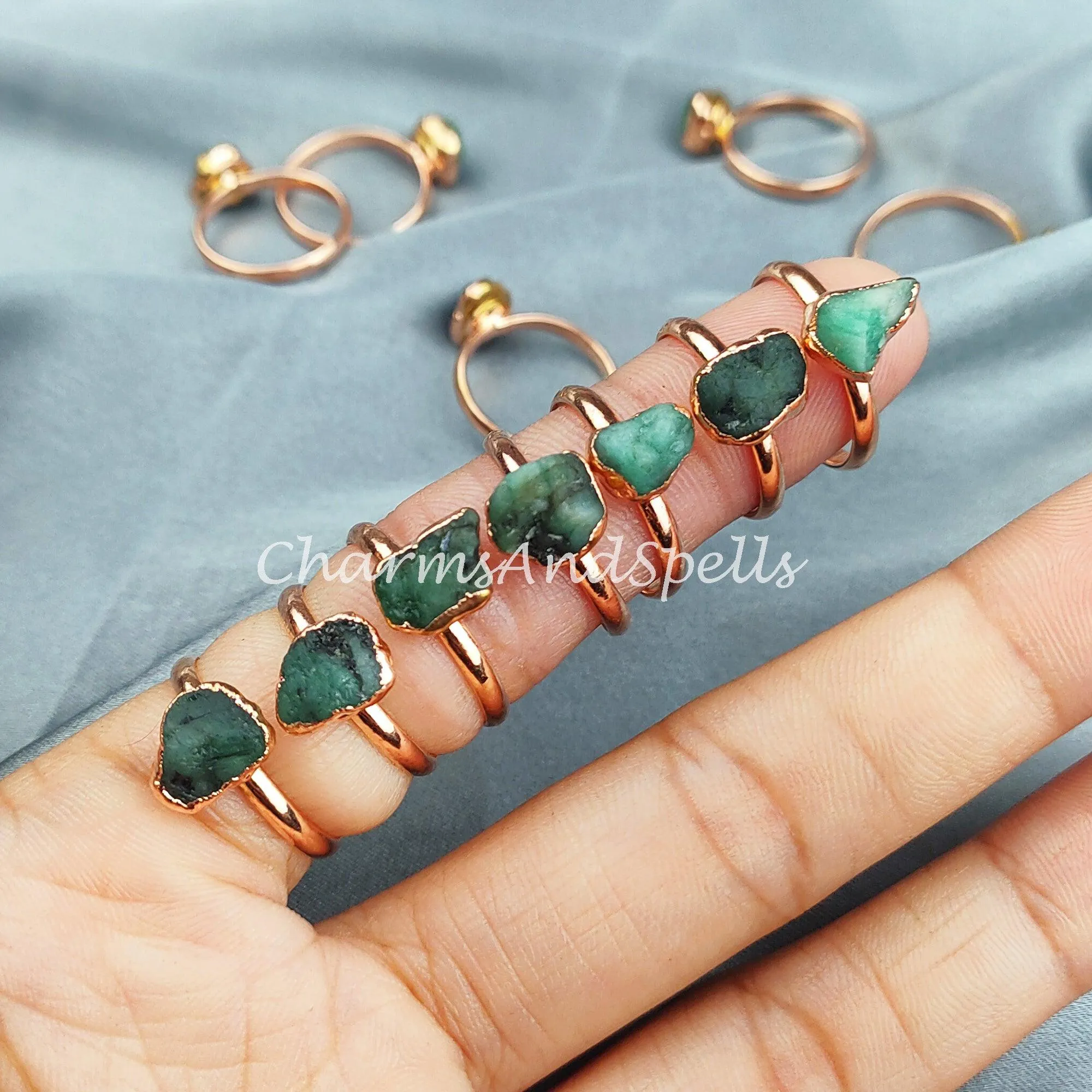 Rough Emerald Ring, Green Gemstone Ring, Electroplated Ring, Gift for Women, Raw Stone Jewelry, Ethnic Ring, Women Ring