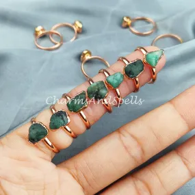 Rough Emerald Ring, Green Gemstone Ring, Electroplated Ring, Gift for Women, Raw Stone Jewelry, Ethnic Ring, Women Ring