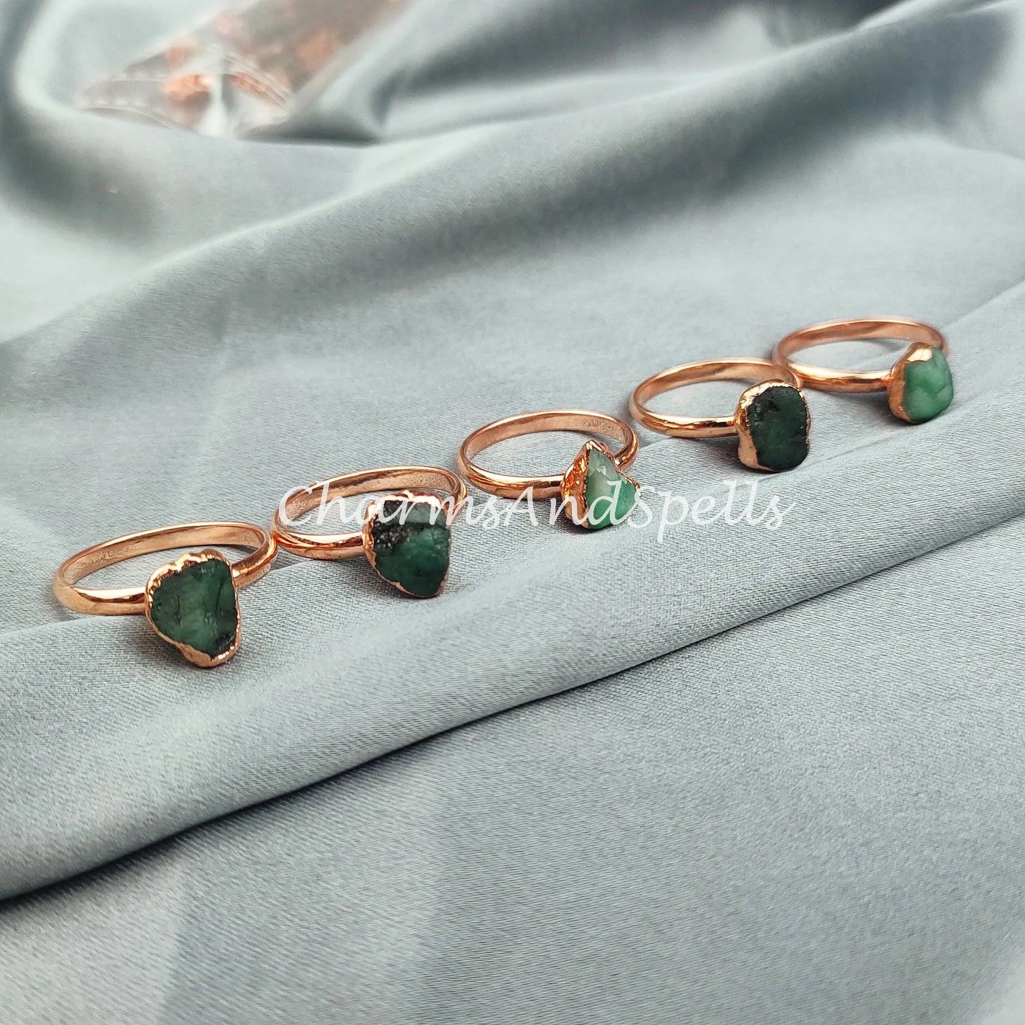 Rough Emerald Ring, Green Gemstone Ring, Electroplated Ring, Gift for Women, Raw Stone Jewelry, Ethnic Ring, Women Ring