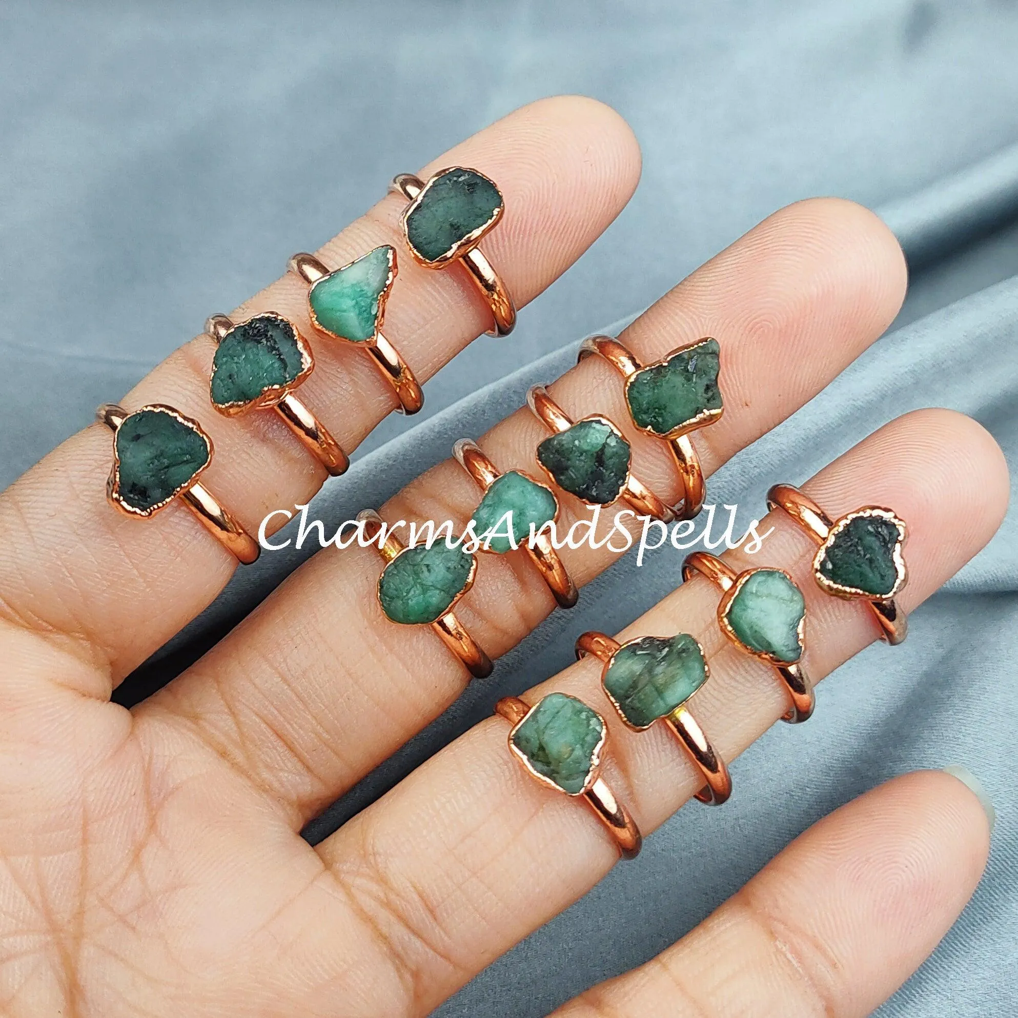 Rough Emerald Ring, Green Gemstone Ring, Electroplated Ring, Gift for Women, Raw Stone Jewelry, Ethnic Ring, Women Ring