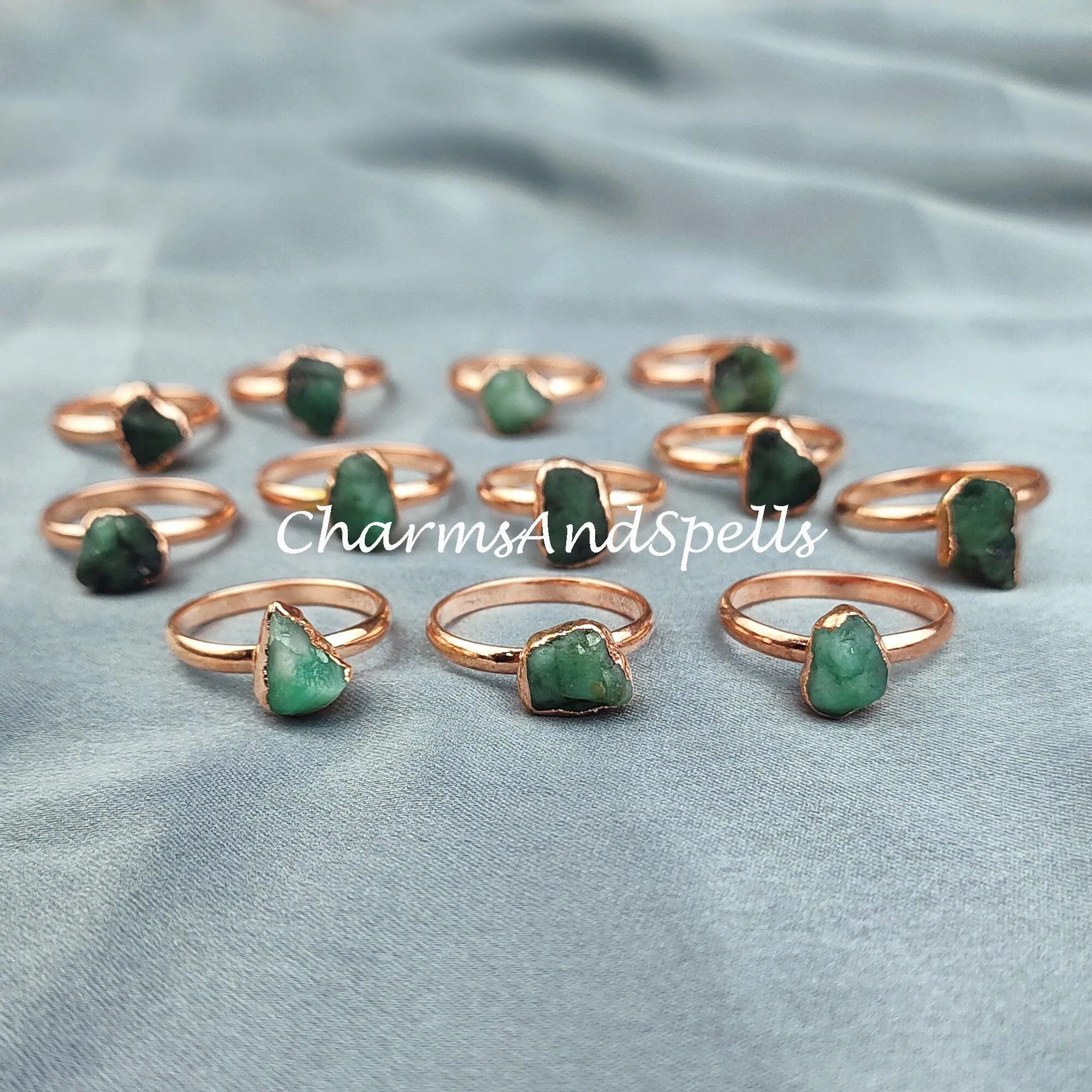 Rough Emerald Ring, Green Gemstone Ring, Electroplated Ring, Gift for Women, Raw Stone Jewelry, Ethnic Ring, Women Ring