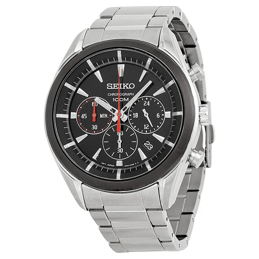 Seiko Black Dial Stainless Steel Men's Watch SSB089